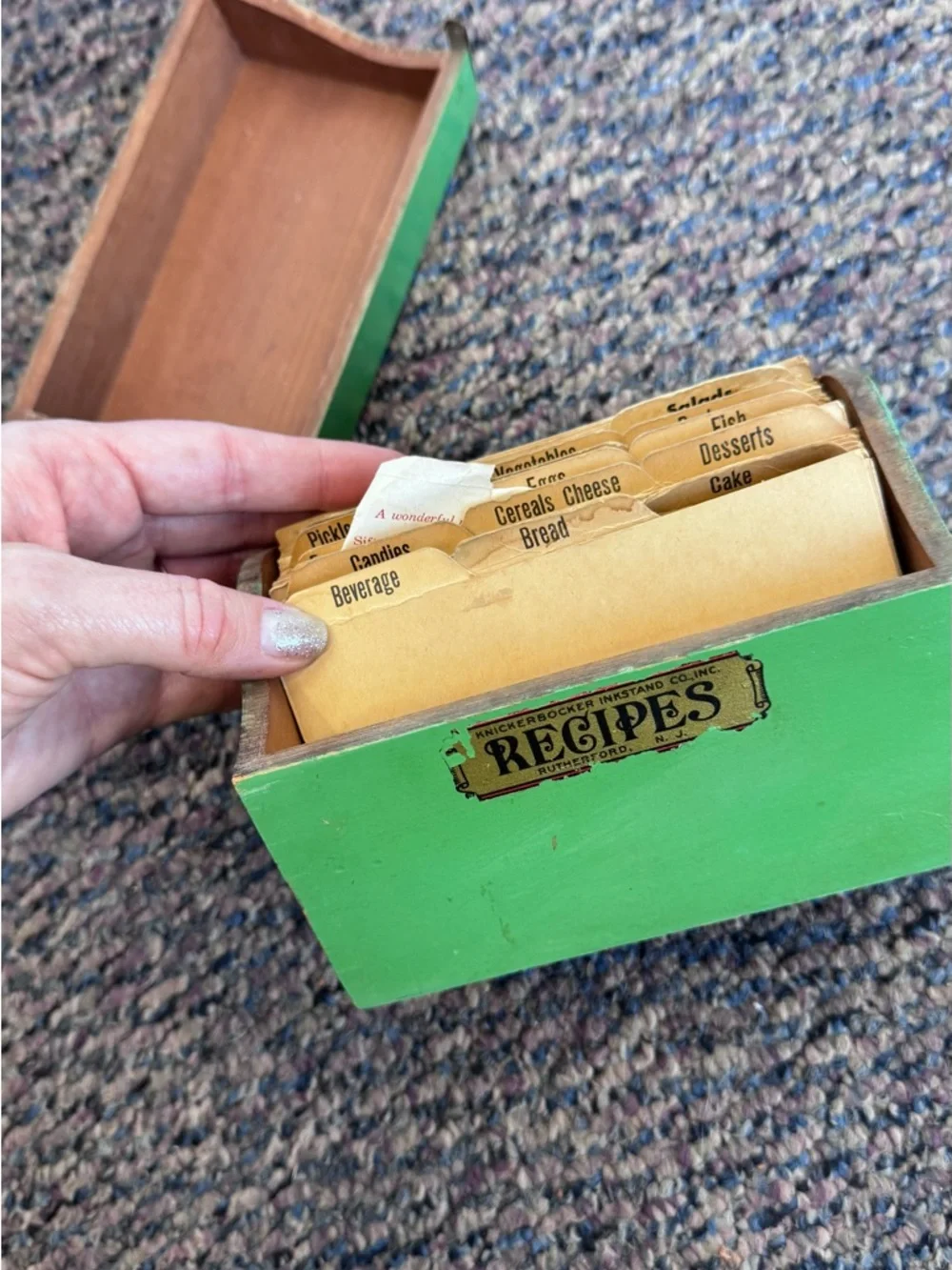 Knickerbocker-Instand Vintage Recipe Box Green Shabby Chic - Picture 6 of 9